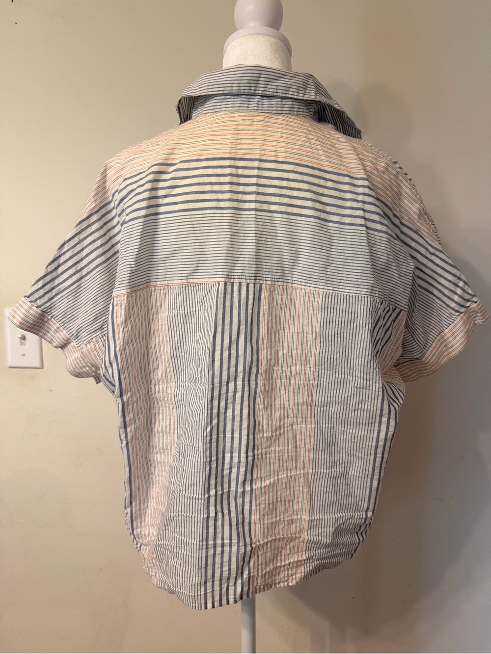 Madewell Striped Tie-Front Button-Up Shirt in Blue and Red - Picture 2 of 2